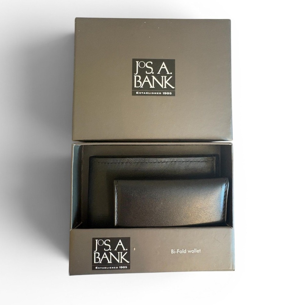 Jos. A. Bank Mens Black Leather Bi-Fold Wallet with Removable‎ Card Case NIB